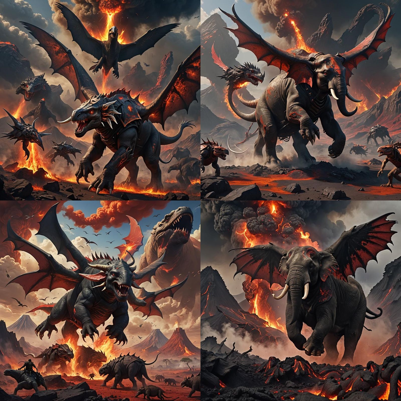 Terrifying Hybrid Creature on Volcano in Sci-Fi Style