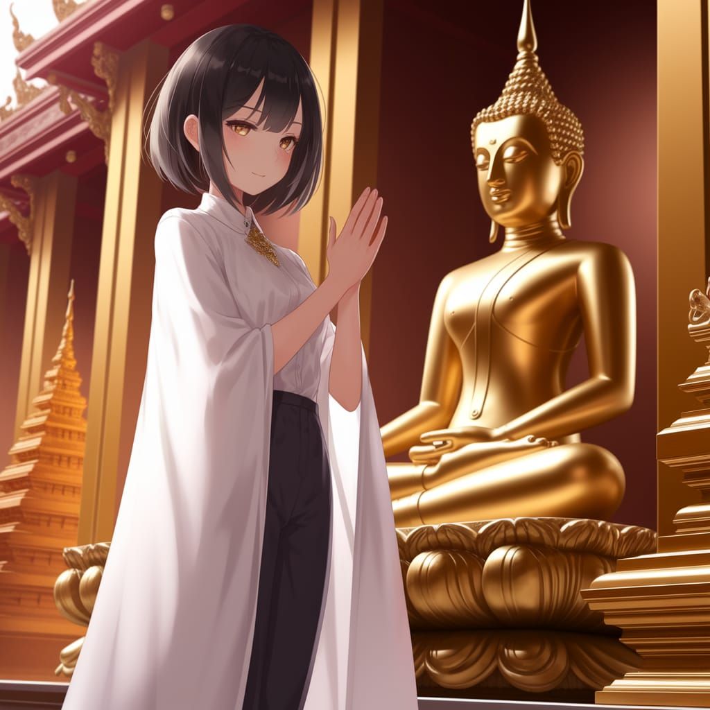 Elegant Thai Temple Scene in Anime Style