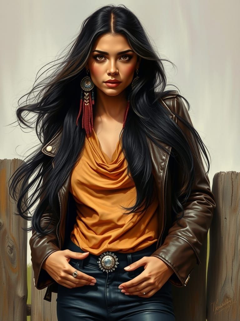 American Indian Woman in Hyper-Realistic Oil Painting