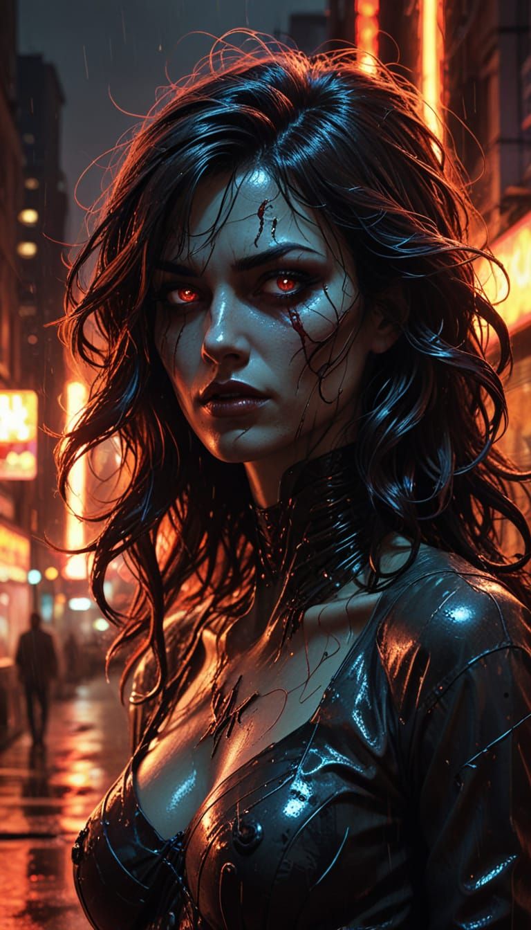 Twisted Maniac in Solarpunk Cityscape with Gritty Comic Book...