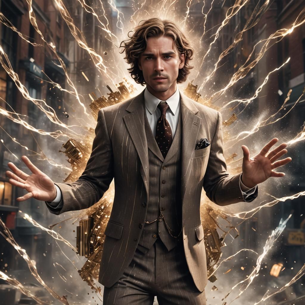 Man in 1920s Suit Emitting Energy