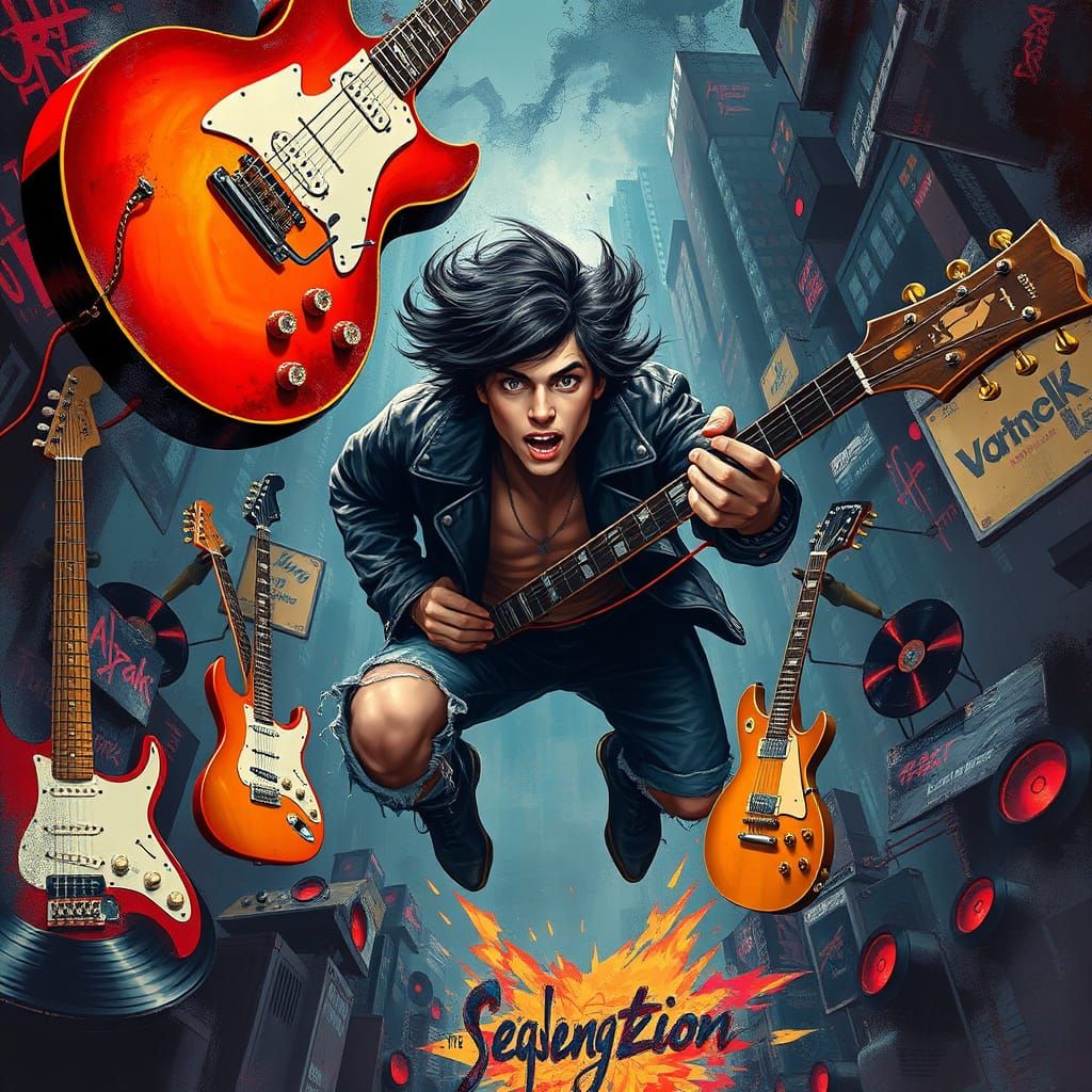 Rockstar Dives into a Sonic Vortex, Surrounded by Electric G...