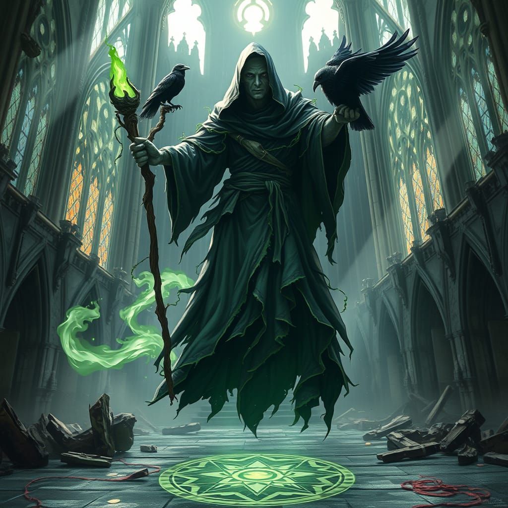 Ethereal Spectre in Ruined Cathedral: Dark Fantasy Art