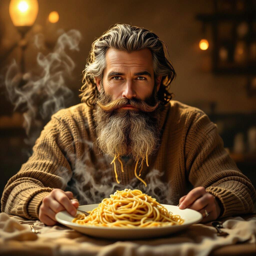 Spaghetti Beard: A Surrealist Food Dreamscape