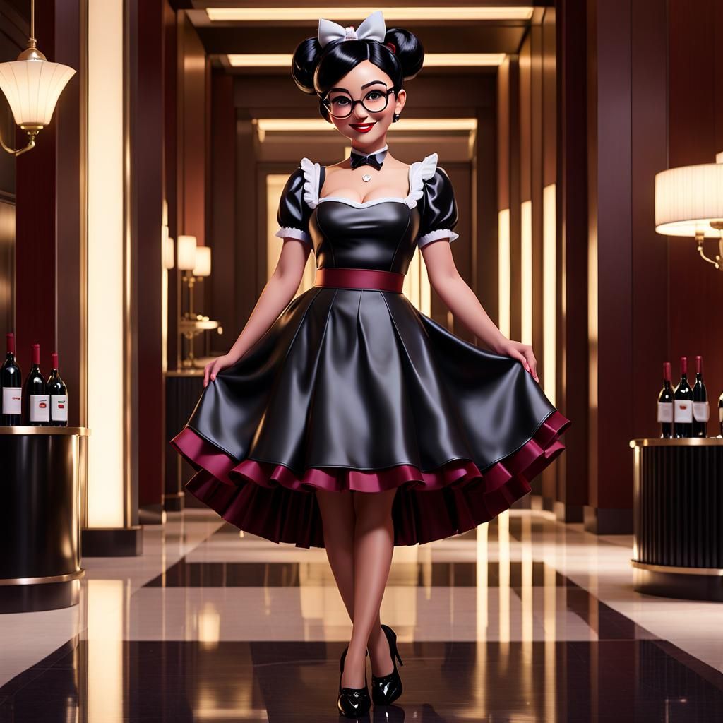 Pixar-Style French Maid in Hotel Lobby