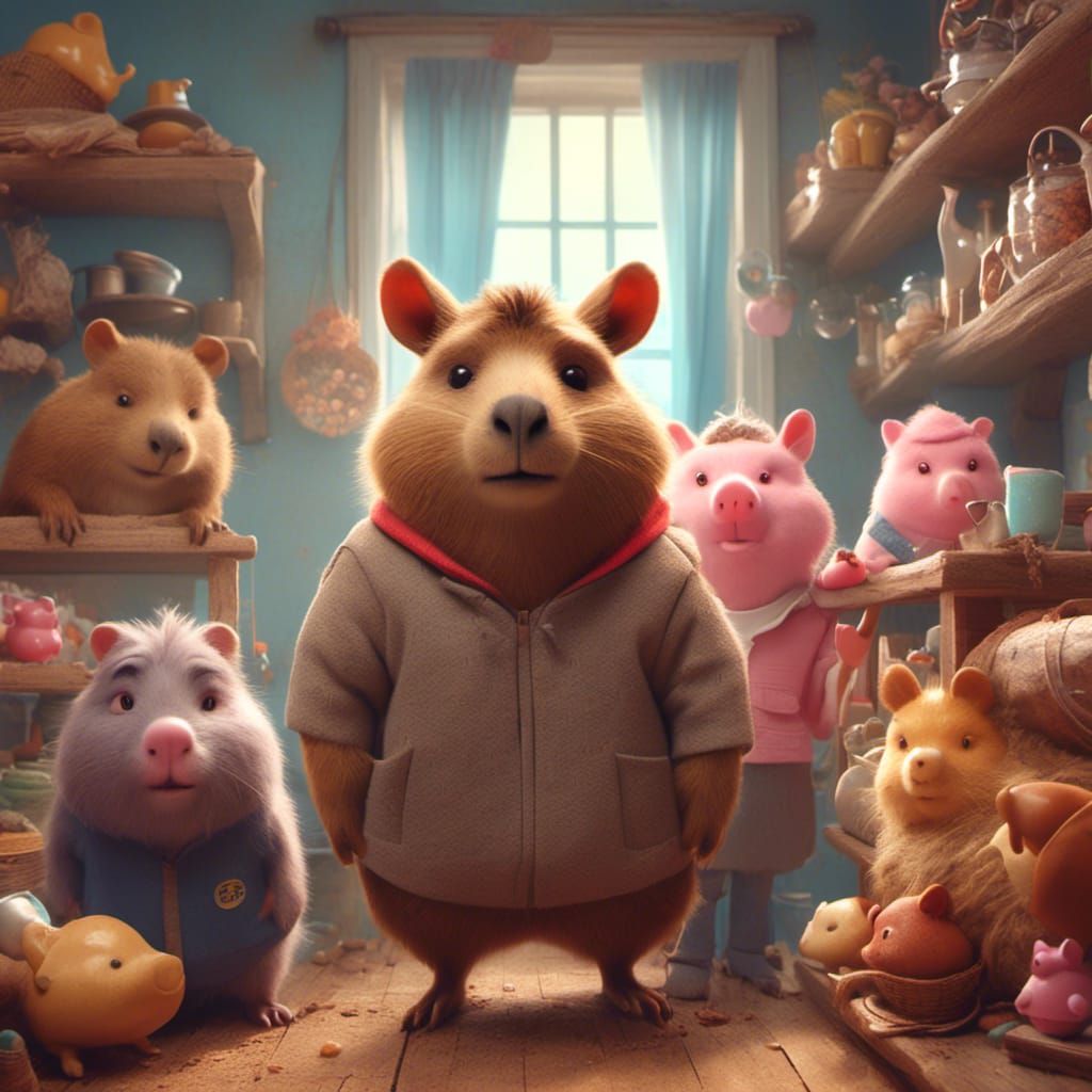 Anime-Style Capybara Portrait in Wolf Costume