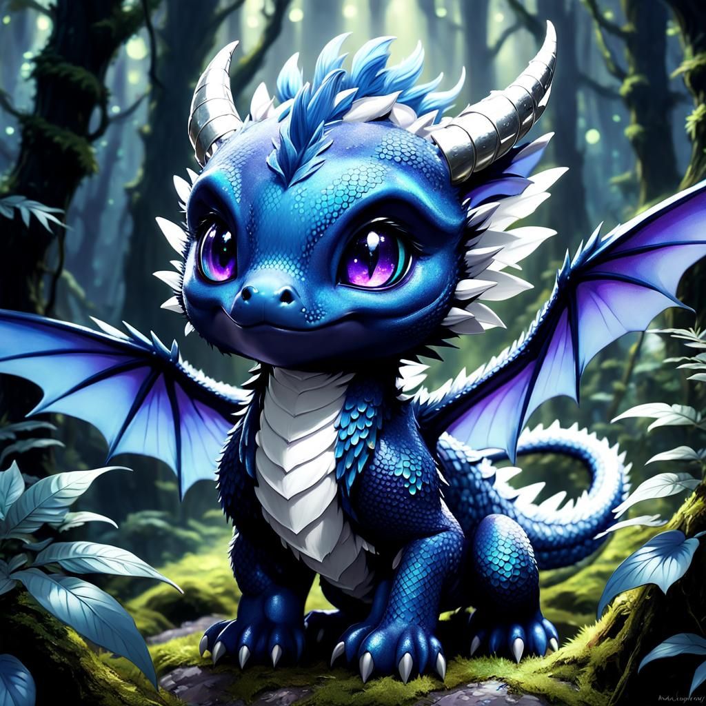 Adorable Chibi Dragon in Enchanted Forest