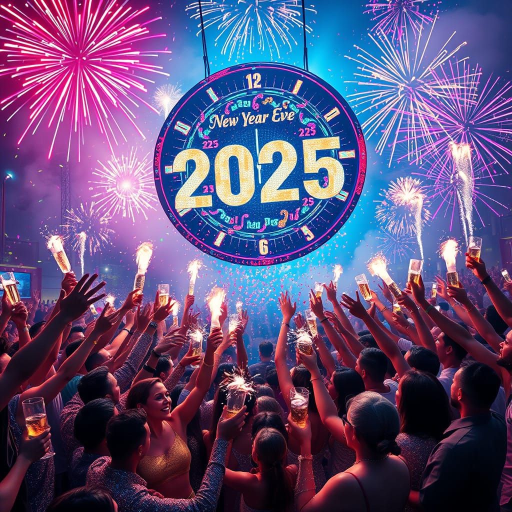 Celestial Countdown Celebration in Vibrant Futuristic Citysc...