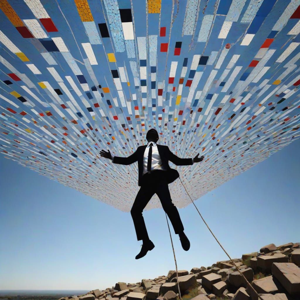 Falling Figure in Mosaic Sky: An Op-Art Illusion