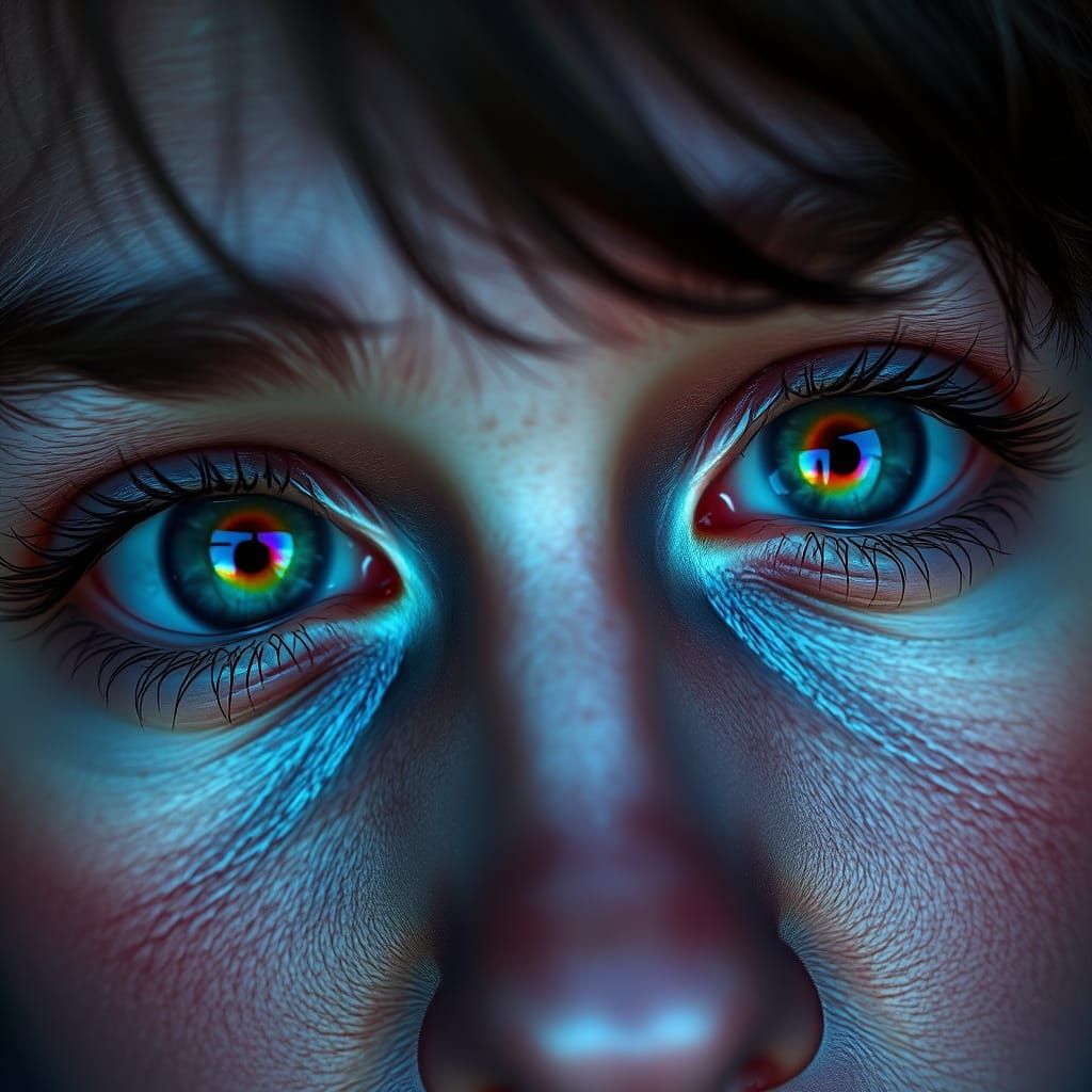 Iridescent Rainbow Eyes in Hyperrealistic Portrait