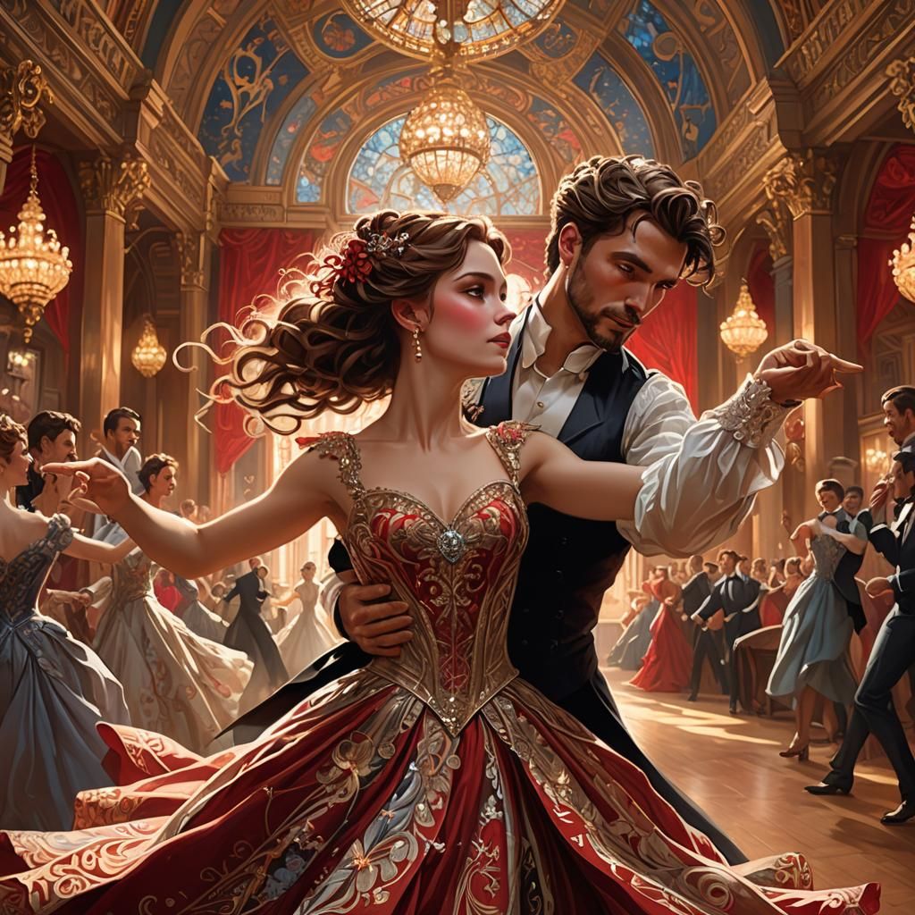Ballroom Dance Concept Art in Art Nouveau Style