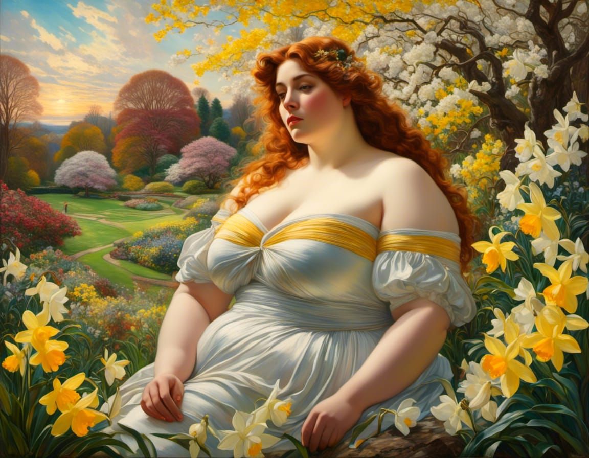 Spring Garden Dream in Pre-Raphaelite Style