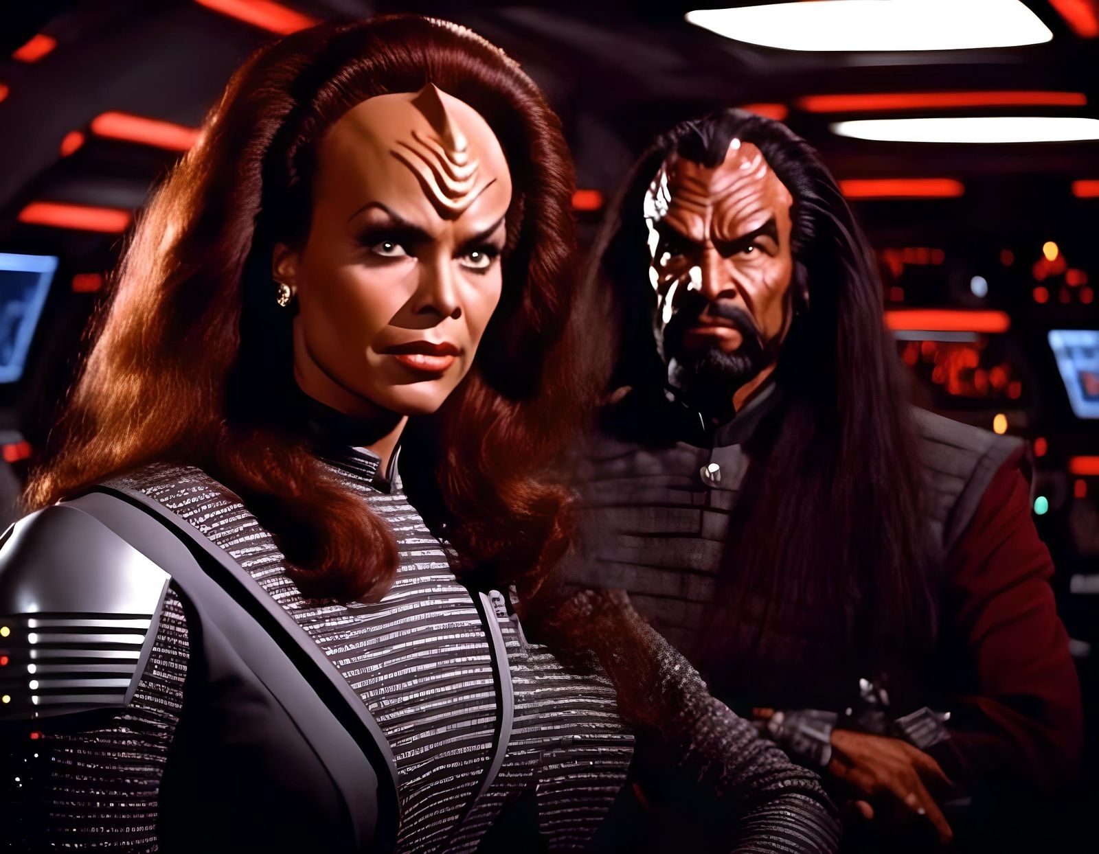 Fierce Klingon Woman Warrior Portrait in Spaceship