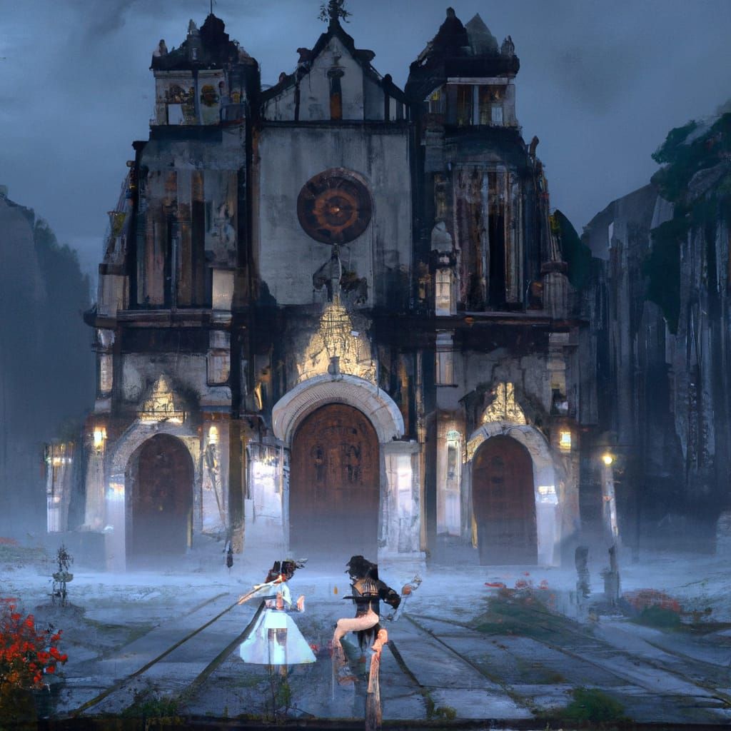 Macabre Church with Dancing Girls: Digital Matte Painting