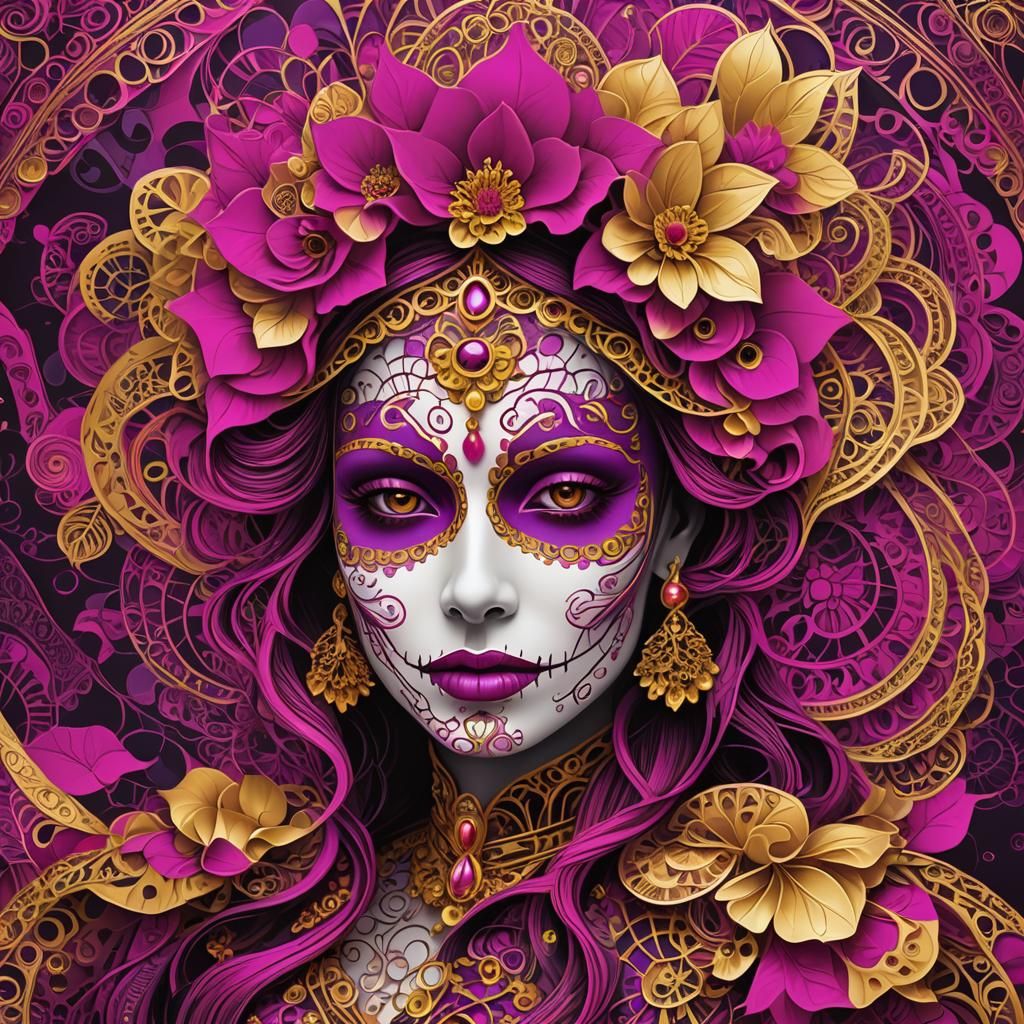 Fuchsia Catrina Carabela with Zentangle Patterns