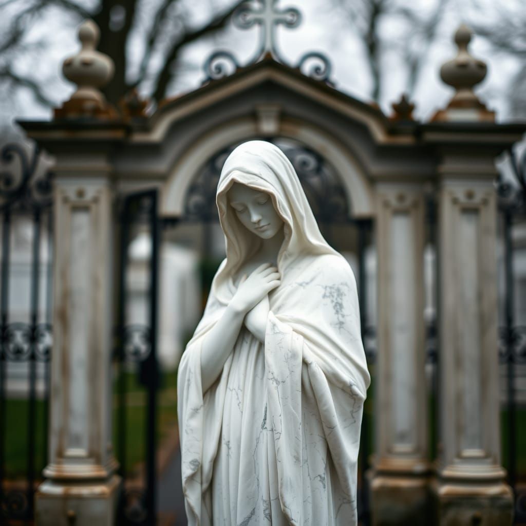 Ethereal Marble Sculpture of Ghostly Woman