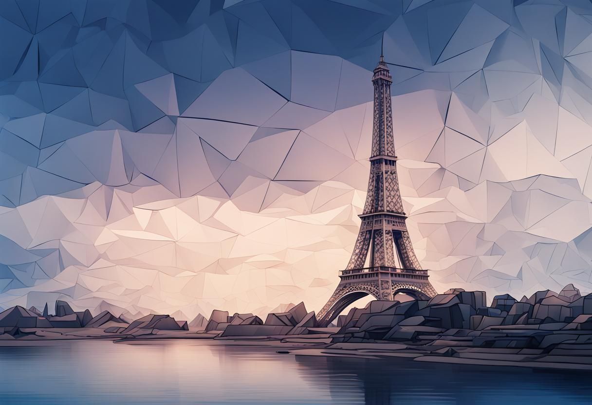 Origami Eiffel Tower Papercraft in Comic Book Style