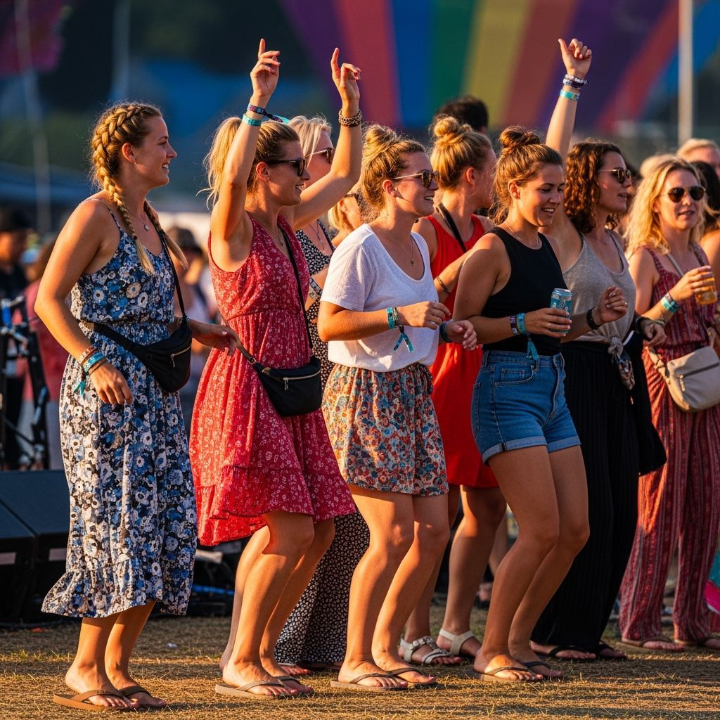 Women Cheer at Outdoor Music Festival in Photorealistic Styl...