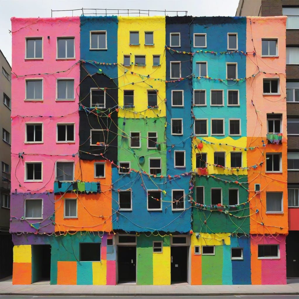 Macrame Cityscape with Electric Neon Accents