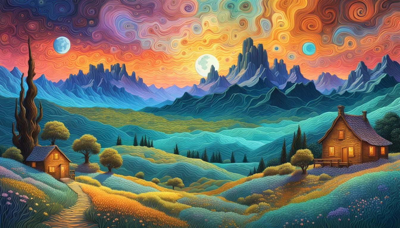 Embossing Art Landscape in Vivid Pastel Colors