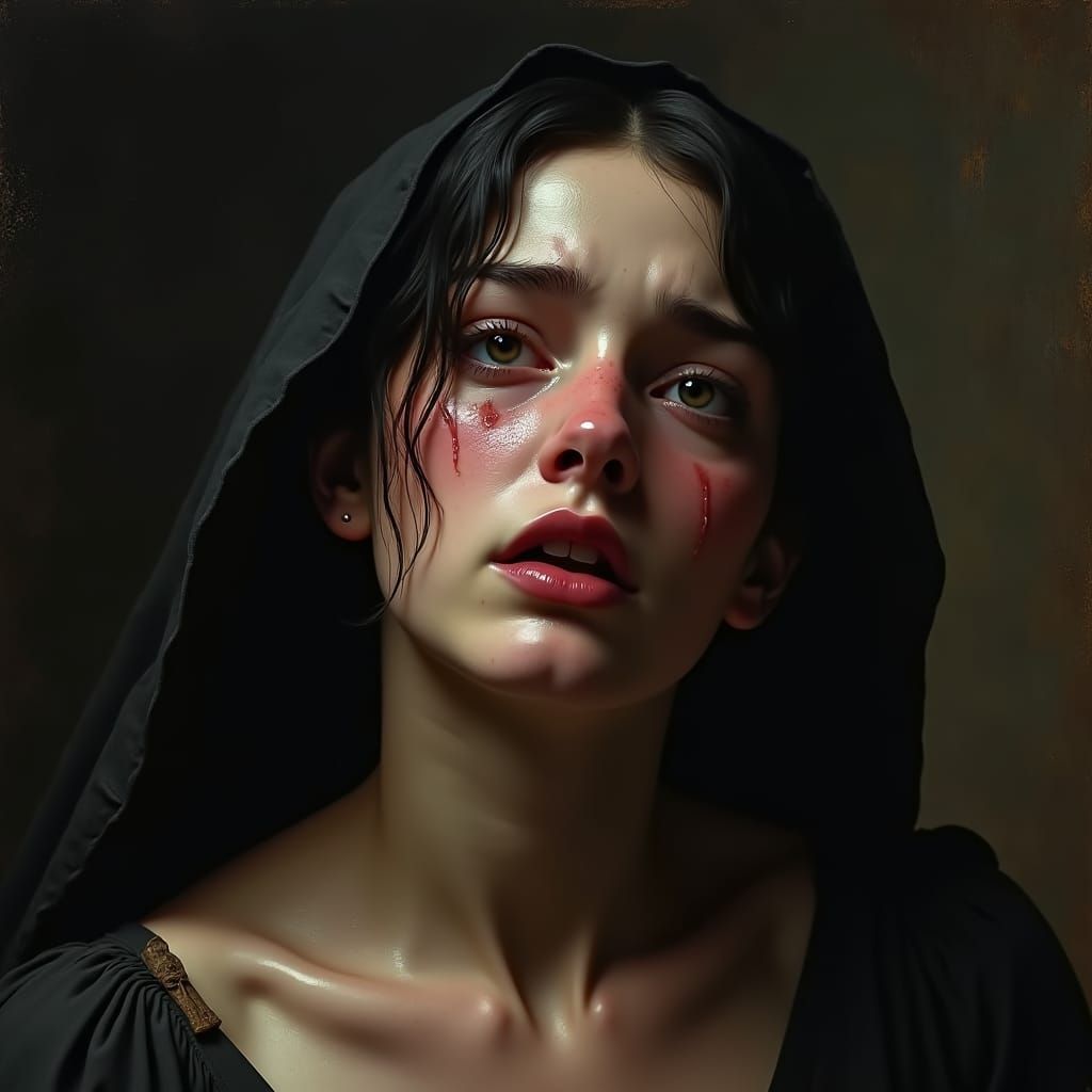 Woman Crying in Gothic Art Style