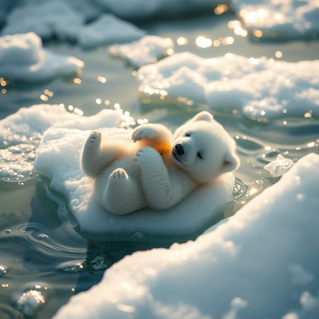 Tiny Polar Bear Basks in Morning Golden Light