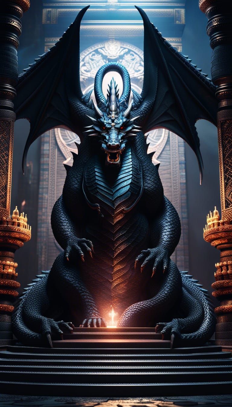Black Dragon God in Magical Temple: Dark Fantasy