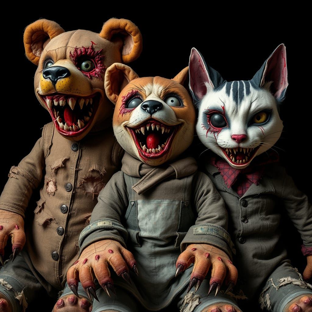 Menacing Stuffed Animals with Blood-Filled Mouths