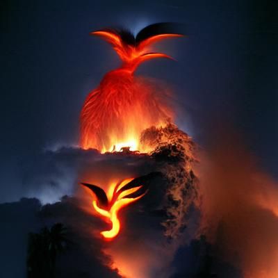 Phoenix Rising from Volcanic Eruption