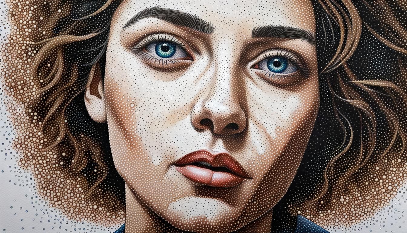 Pointillist Portrait Crafted with Precise Dot Clusters