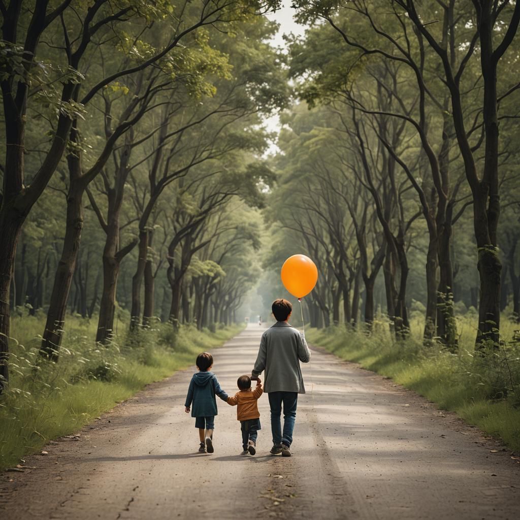 Child with Balloon on a Long Road