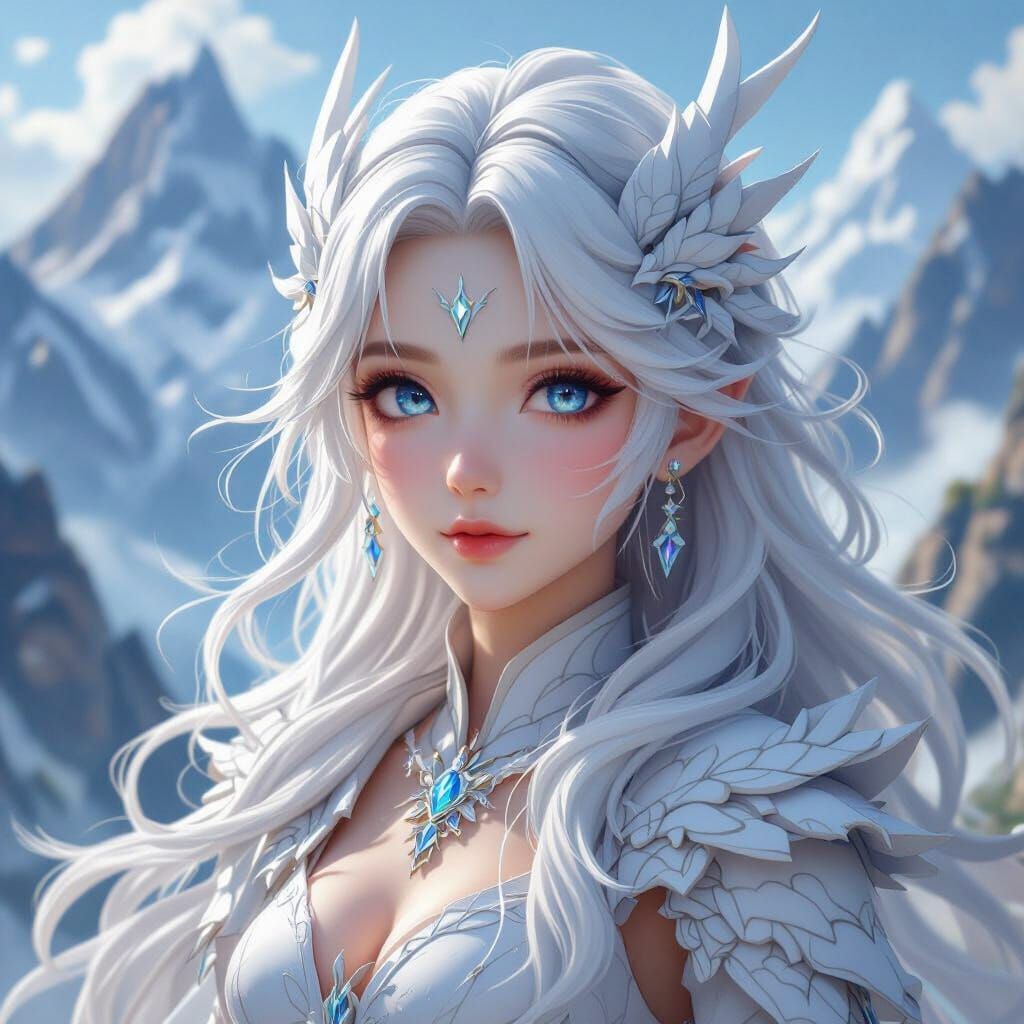 Majestic White Dragon Maiden in 3D Anime Style