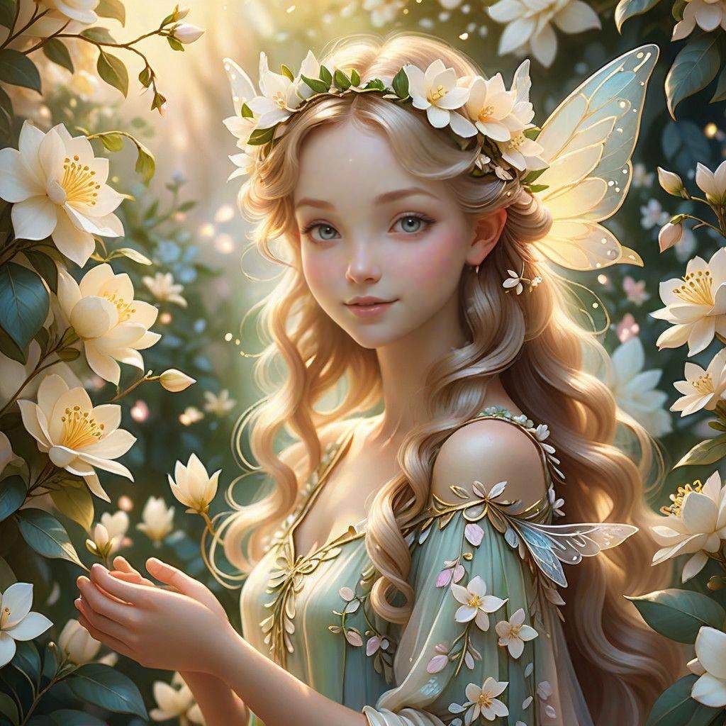 Enchanted Gardenia Fairy in Ethereal Bloom