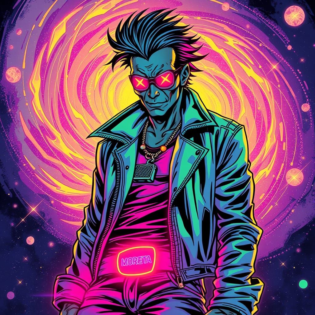 Punk Icon Morte Lenta in Cosmic Comic Art Style