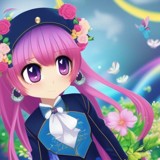 Anime Cat-Girl in Flower Fantasy Matte Painting