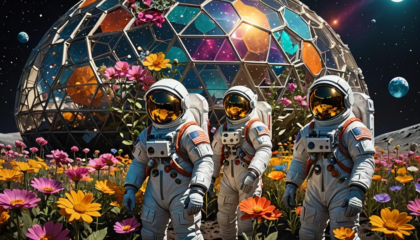 Lunar Gardeners: Retro-Futuristic Space Age Enamel Figurine