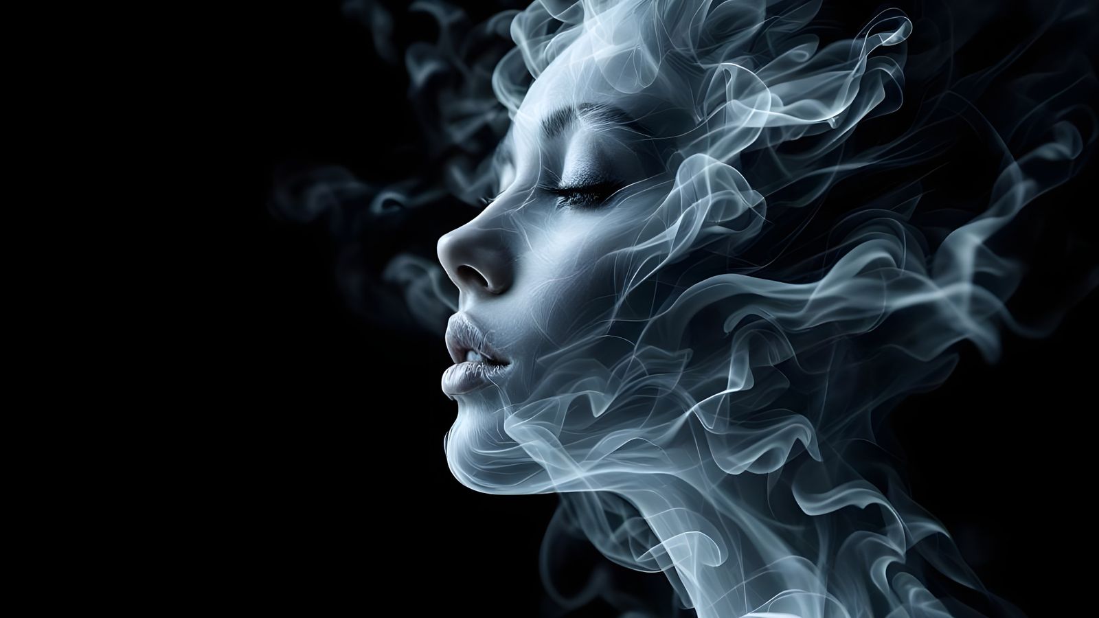 Photorealistic Portrait of a Woman's Face Made of Smoke