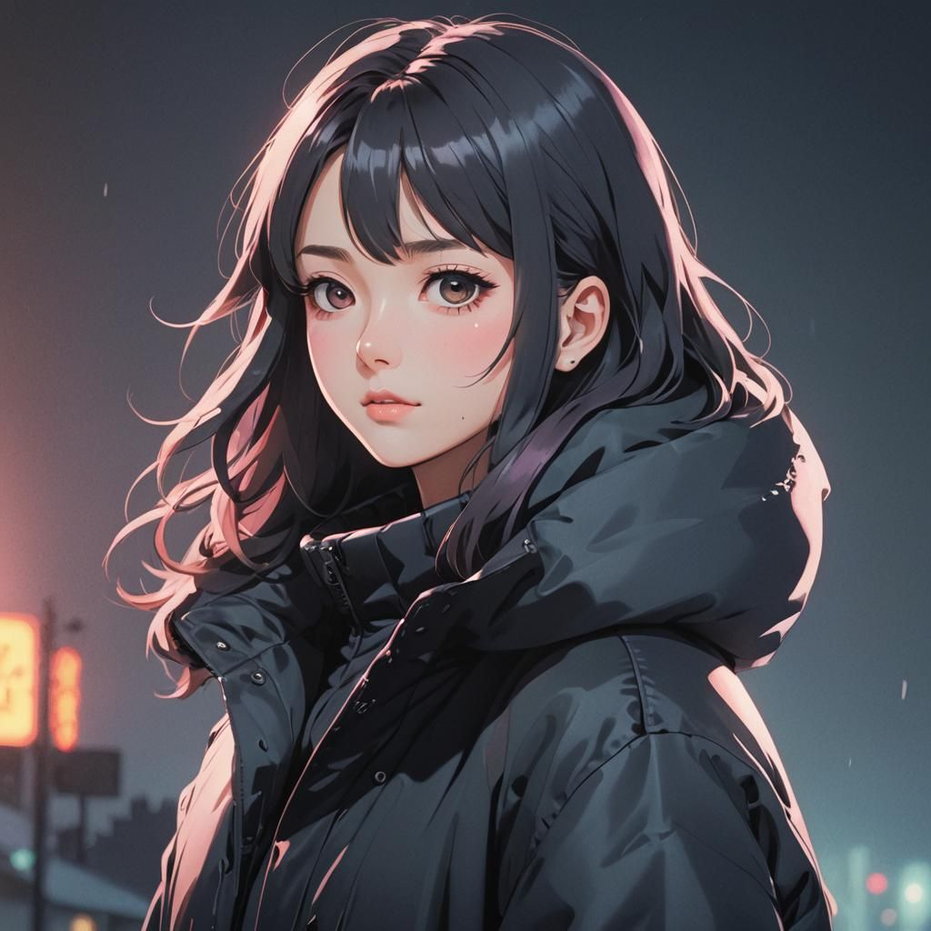 Anime Girl in Black Coat, Studio Trigger Style