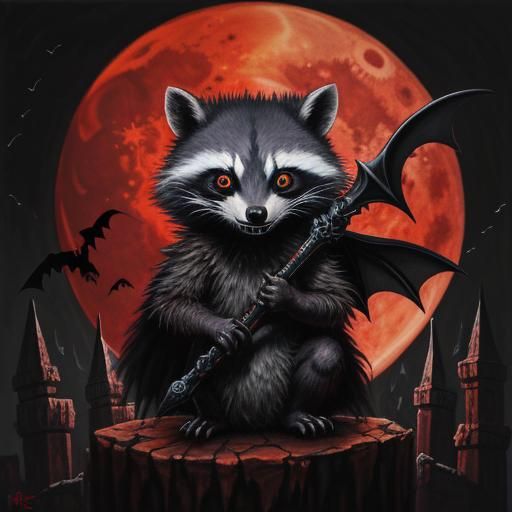 Vicious Creepy Cute Eyes Bat Battle Axe RacBat Pack Racoon With Wings Tilted Head Bat Necropolis Thunder Hell Alchemy Ra...