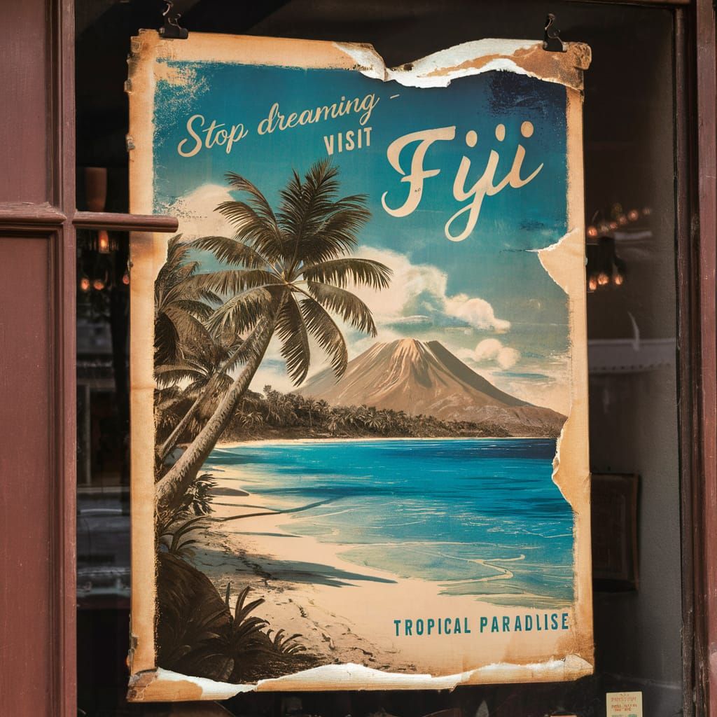 Vintage Travel Poster for Fiji Paradise