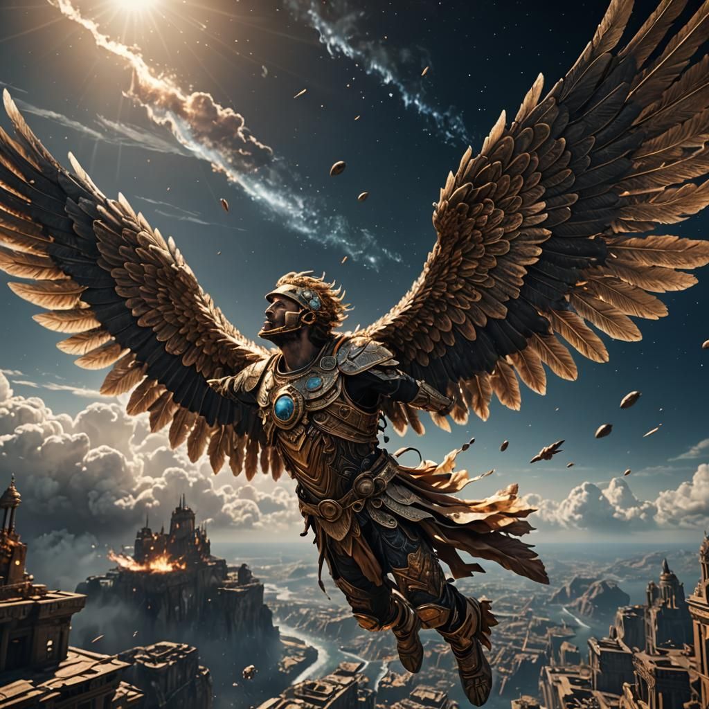 Icarus's Flight: Hyperrealistic 3D Render