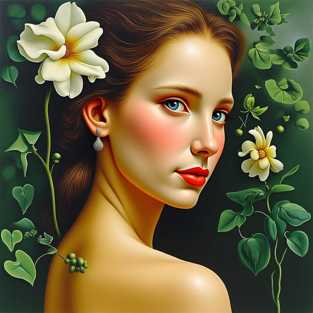 Sensual Whimsy in a Vibrant Oil Portrait