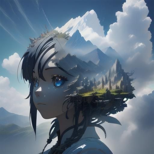 Fairy Wolf in Surreal Folk Art Landscape