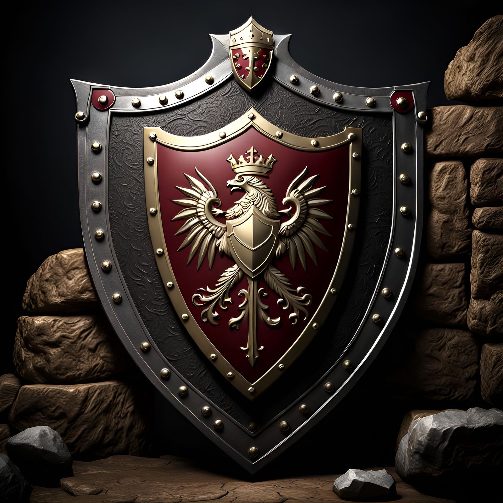 Medieval Heraldic Shield on Stone Wall