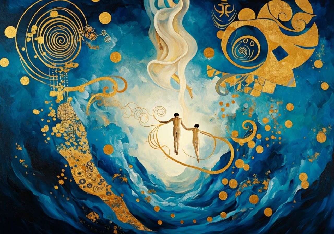 Gossamer Figures in Abstract Dreamscape, Klimt and Van Gogh ...