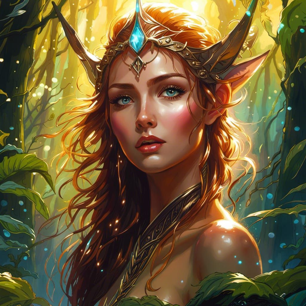 Ethereal Elven Woman in Rain, Fantasy Portrait
