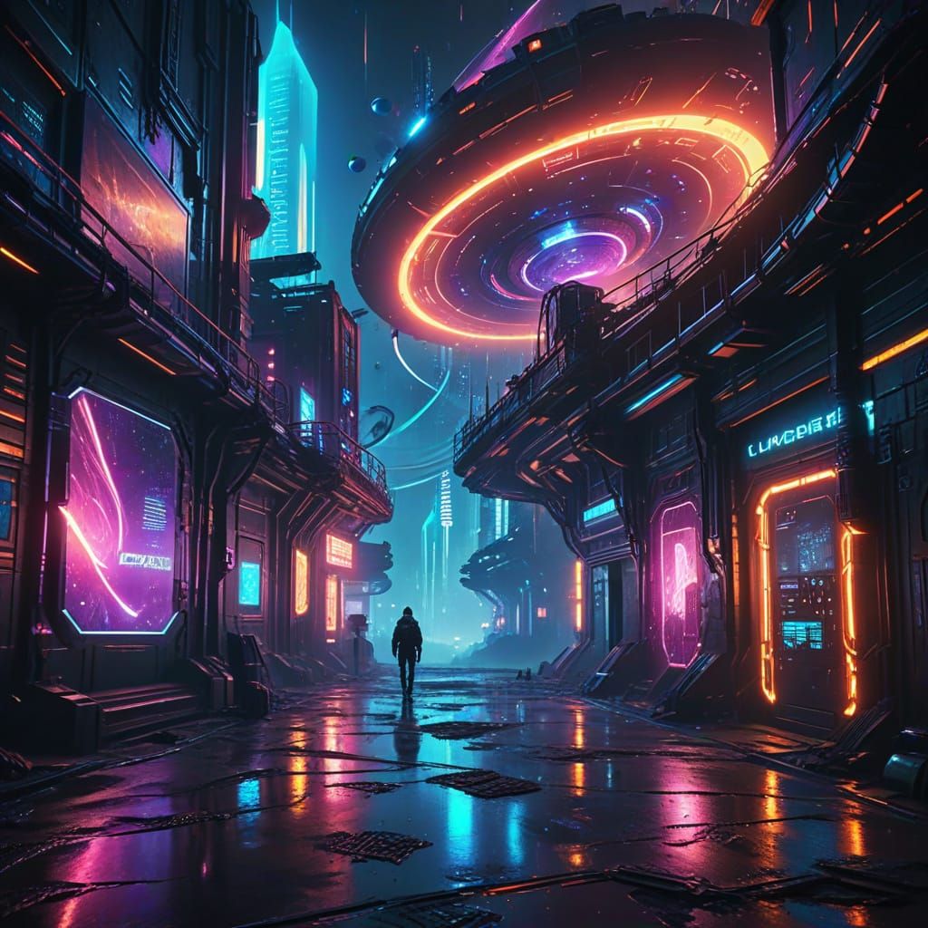 Cosmic Voyage Through Vibrant Nebulae and Planets in Cyberpu...