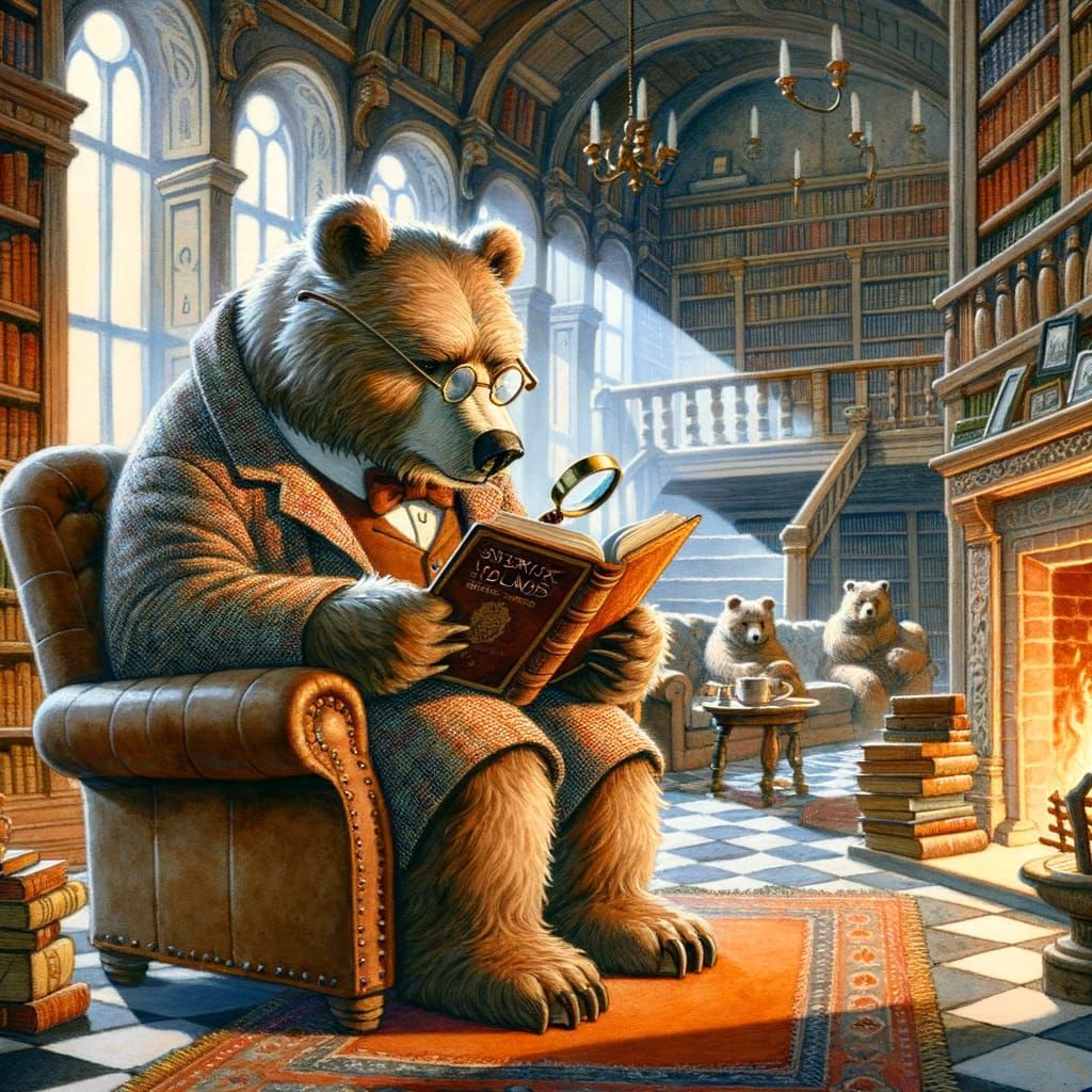 Grizzly Bear Reading Sherlock Holmes, Illustrated