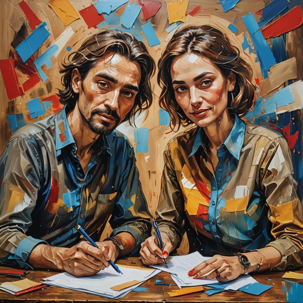 Surreal Portrait of Couple as Oil Painting