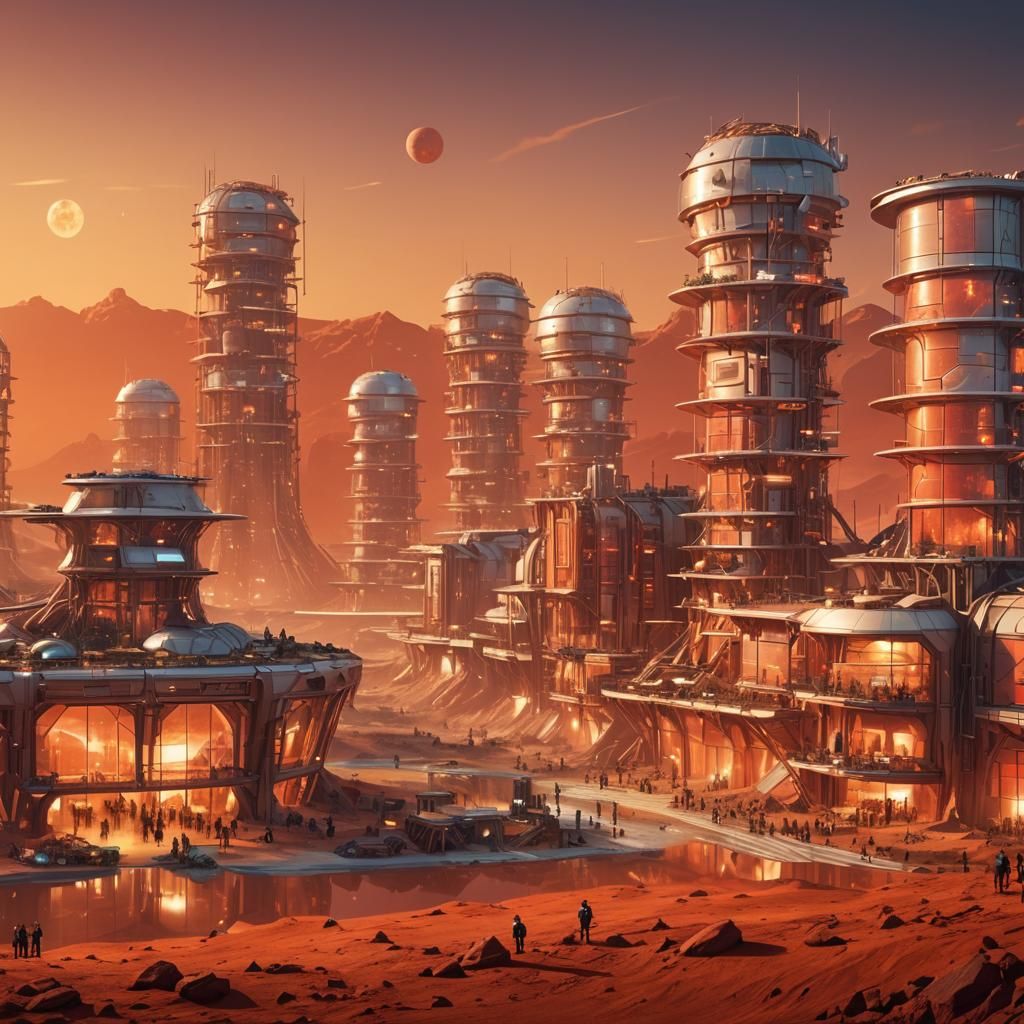 Mars Colony Concept Art: Vibrant Digital Matte Painting